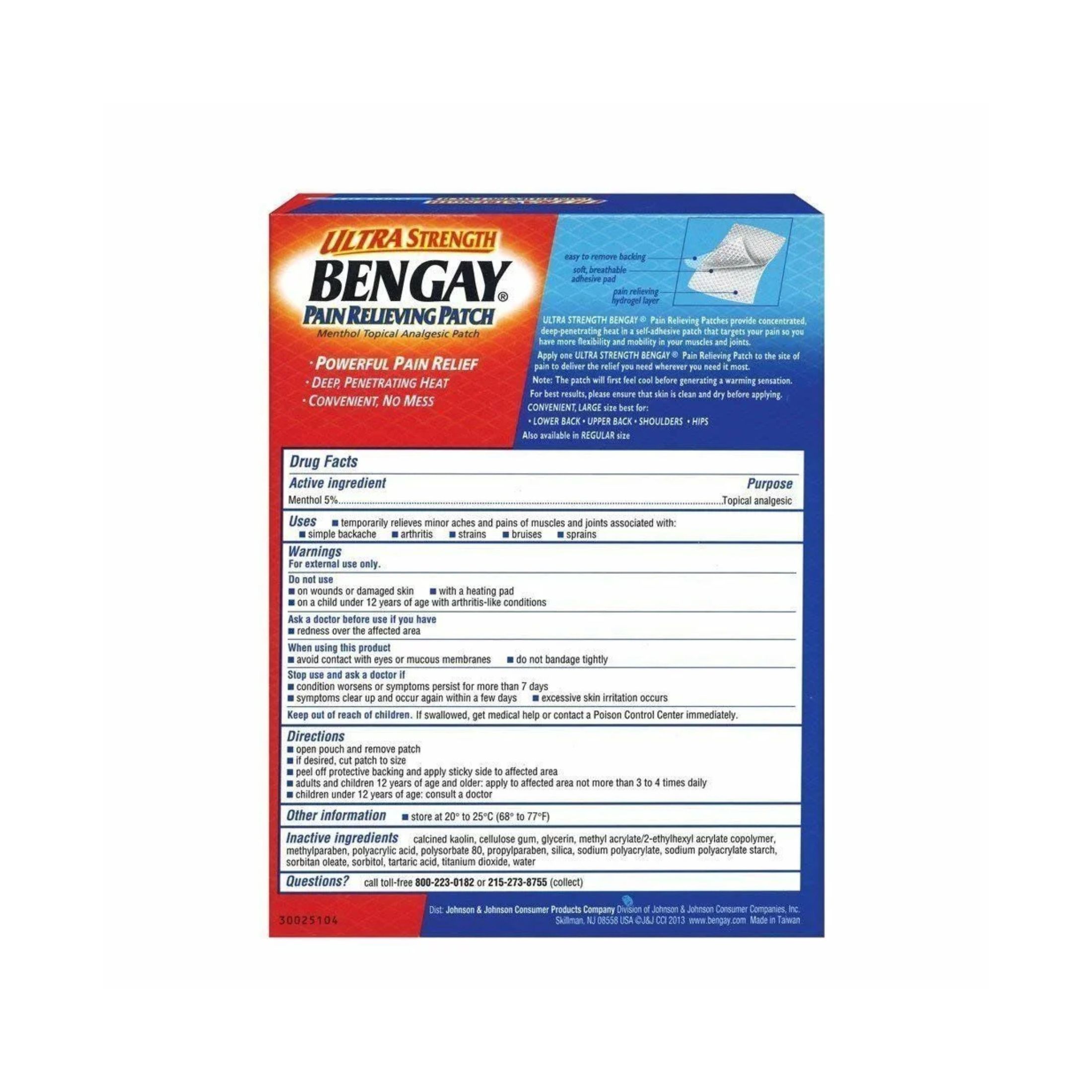 Bengay Pain Reliever Patch 4 Per Box Ultra Strength, 4EA/BX
