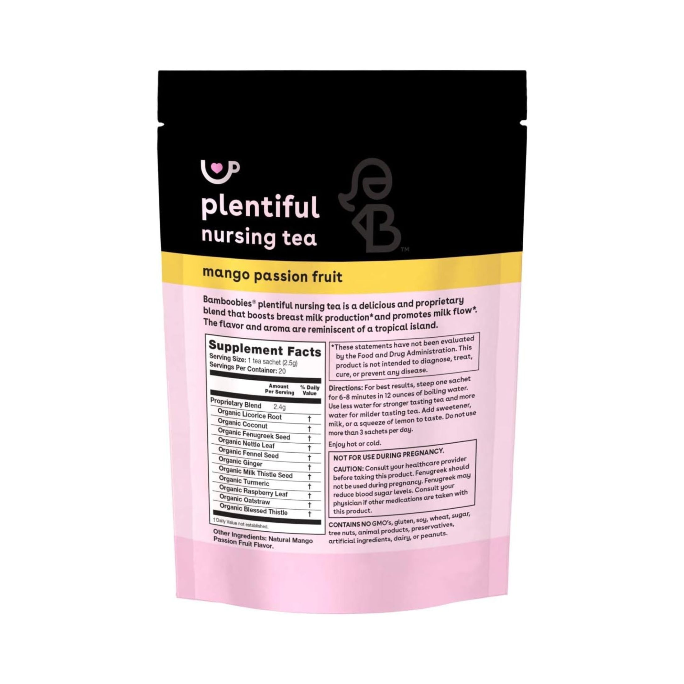 Bamboobies Pregnancy Tea For Nursing Support, Mango Passion Fruit, Boosts Milk P