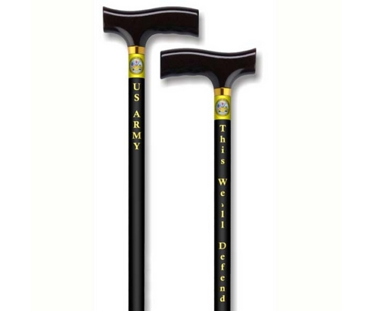 Alex Orthopedic Straight Adjustable Aluminum Cane With Fritz Handle US Army - Black