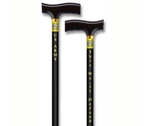 Alex Orthopedic Straight Adjustable Aluminum Cane With Fritz Handle US Army - Black