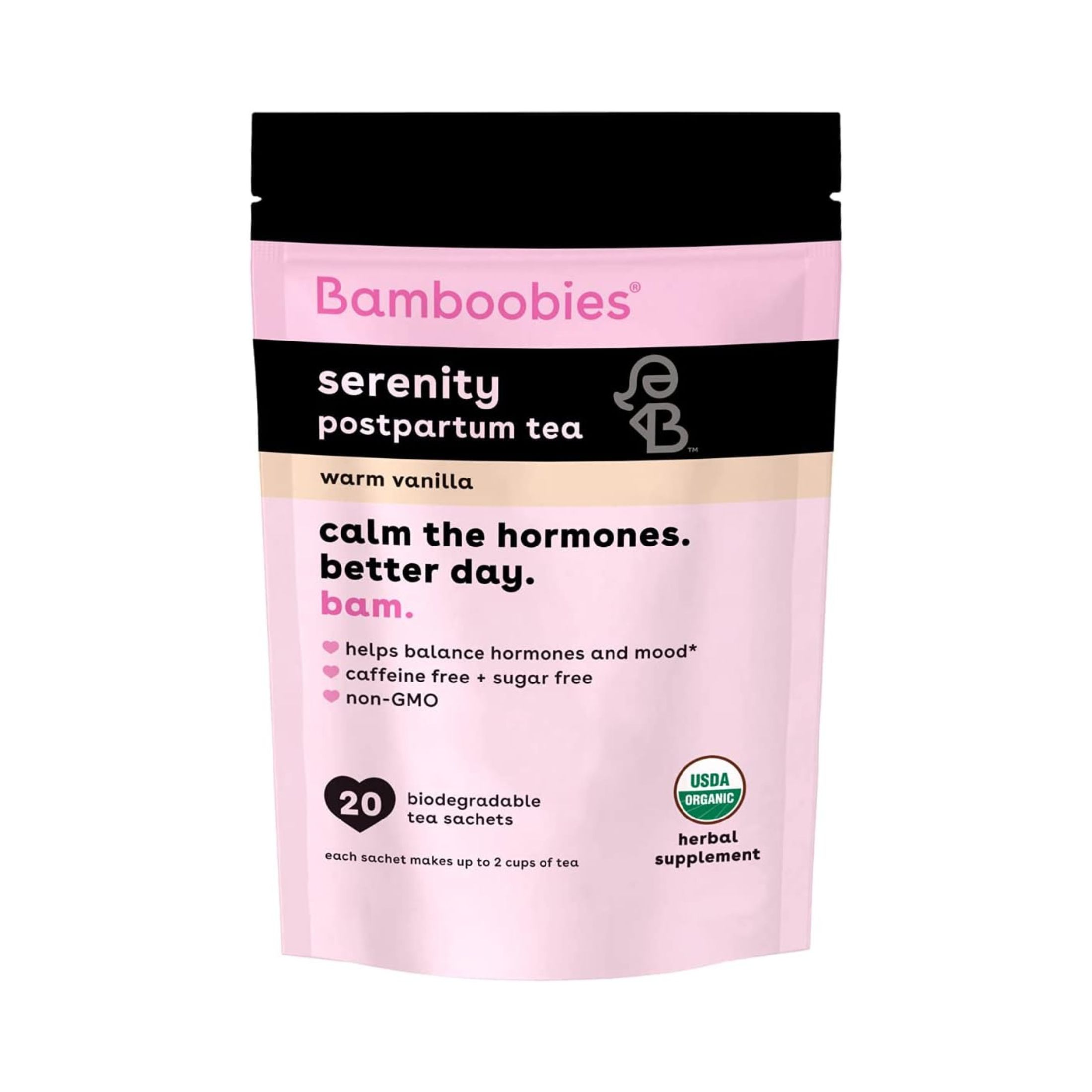 Bamboobies Postpartum Tea To Help Balance Hormones And Mood, Organic, Warm Vanil