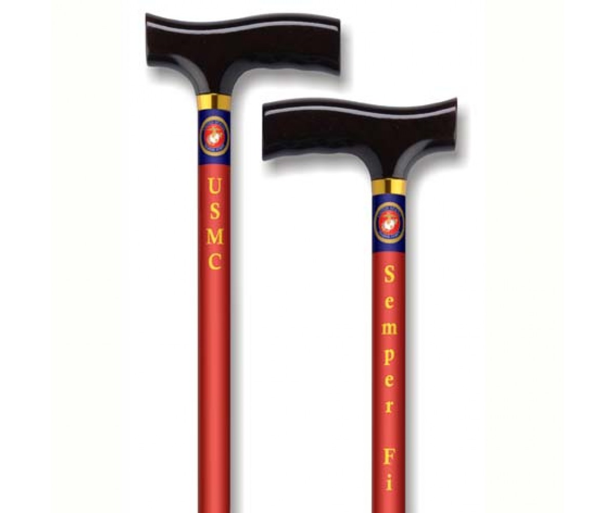 Alex Orthopedics Straight Adjustable Aluminum Cane With Fritz Handle US Marine - Red