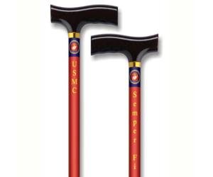 Alex Orthopedics Straight Adjustable Aluminum Cane With Fritz Handle US Marine - Red