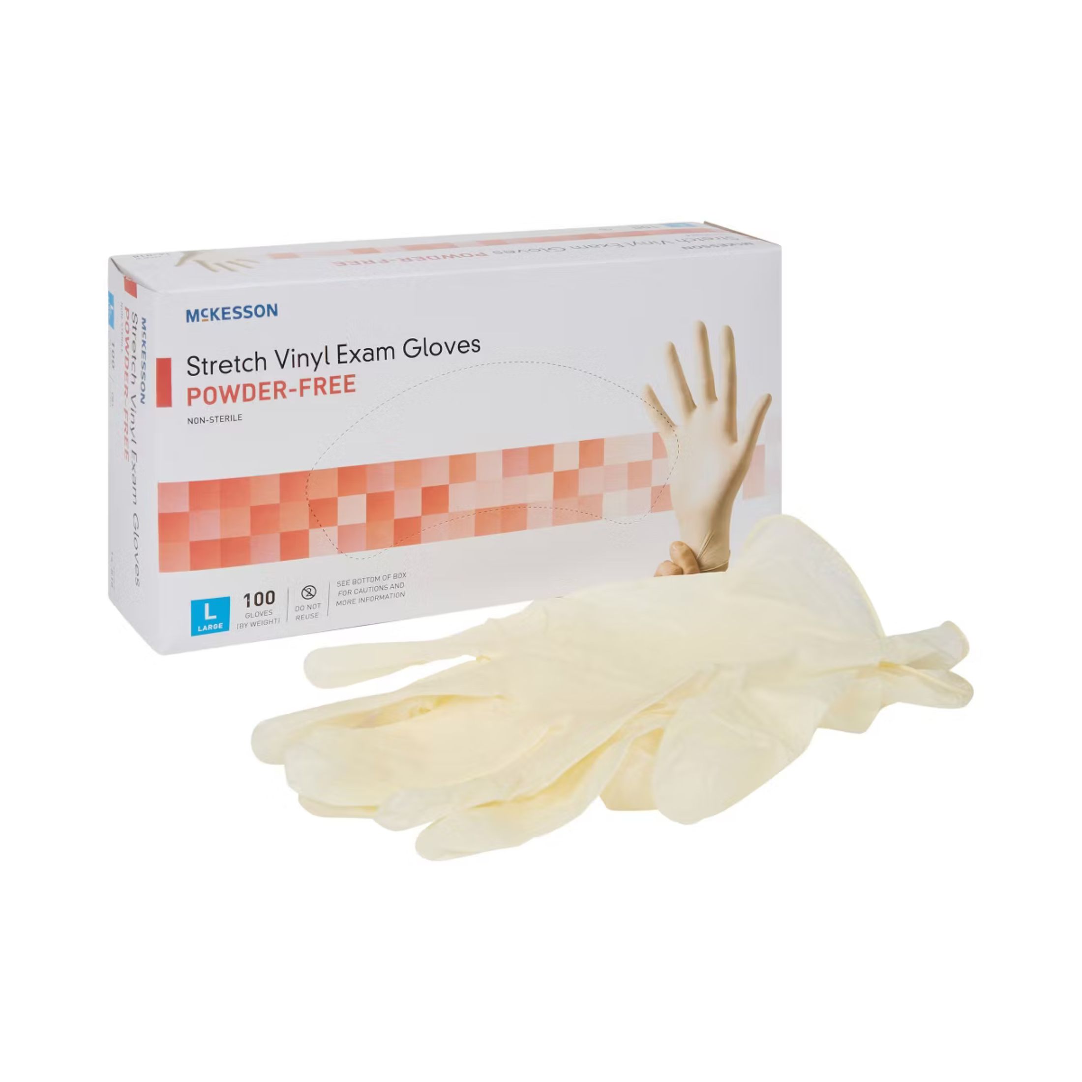McKesson Vinyl Gloves, Powder-Free, Ivory, Large, 100 Count