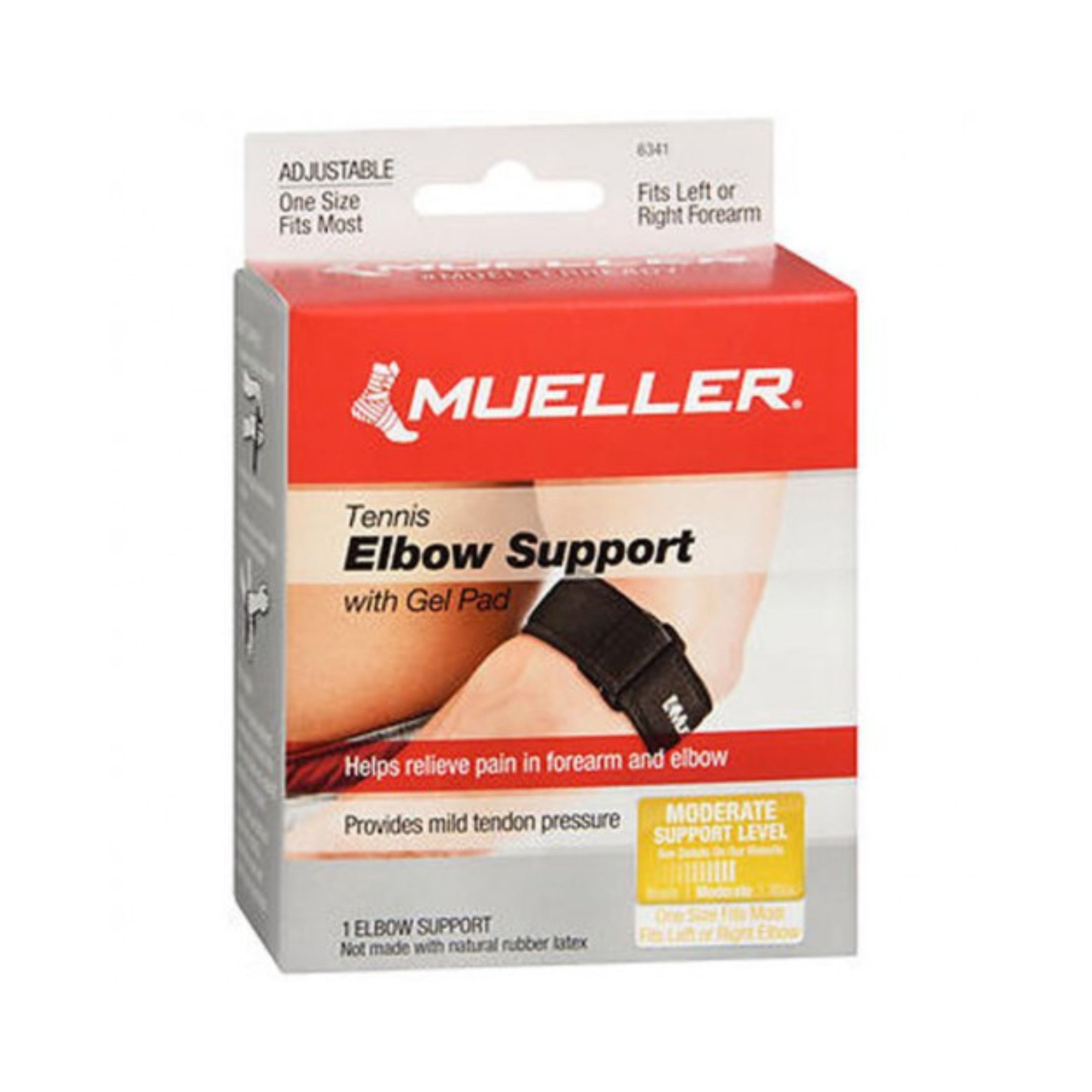 Mueller Tennis Elbow Support Velcro Stretch Sleeve With Gel Pad Black 6341