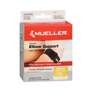 Mueller Tennis Elbow Support Velcro Stretch Sleeve With Gel Pad Black 6341