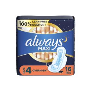 Always Maxi Pads Size 4 Overnight Absorbency Unscented With Wings