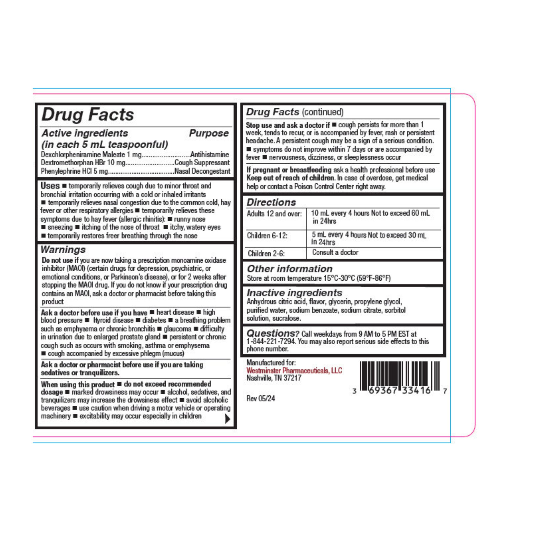 WESTUSSIN DM Cough & Cold Relief Syrup – 4 Fl Oz