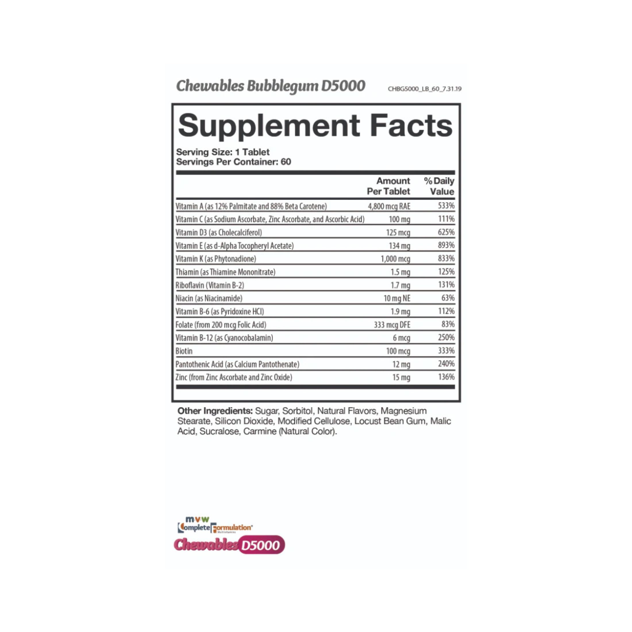 Multivit D3000 Bubblegum Chew 60ct Mvw