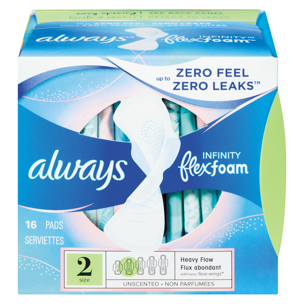 Always Infinity FlexFoam Pads For Women Size 2 Heavy Flow Absorbency With Wings