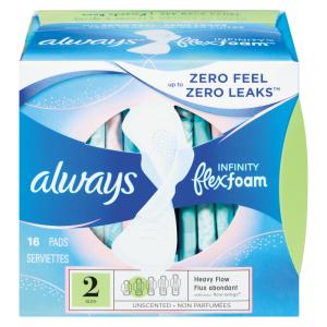 Always Infinity FlexFoam Pads For Women Size 2 Heavy Flow Absorbency With Wings
