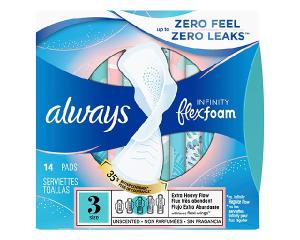 Always Infinity Flex Foam With Wings, Size 4, Overnight, 14 Pads