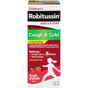 Robitussin Children's Long-Acting Cough And Cold Medicine, Fruit Punch Flavor, 4 Fl Oz