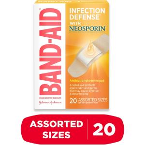Band Aid Brand Adhesive Bandages Infection Defense With Neosporin Antibiotic Ointment, Pack Of Assorted Sizes, For Wound Care And First