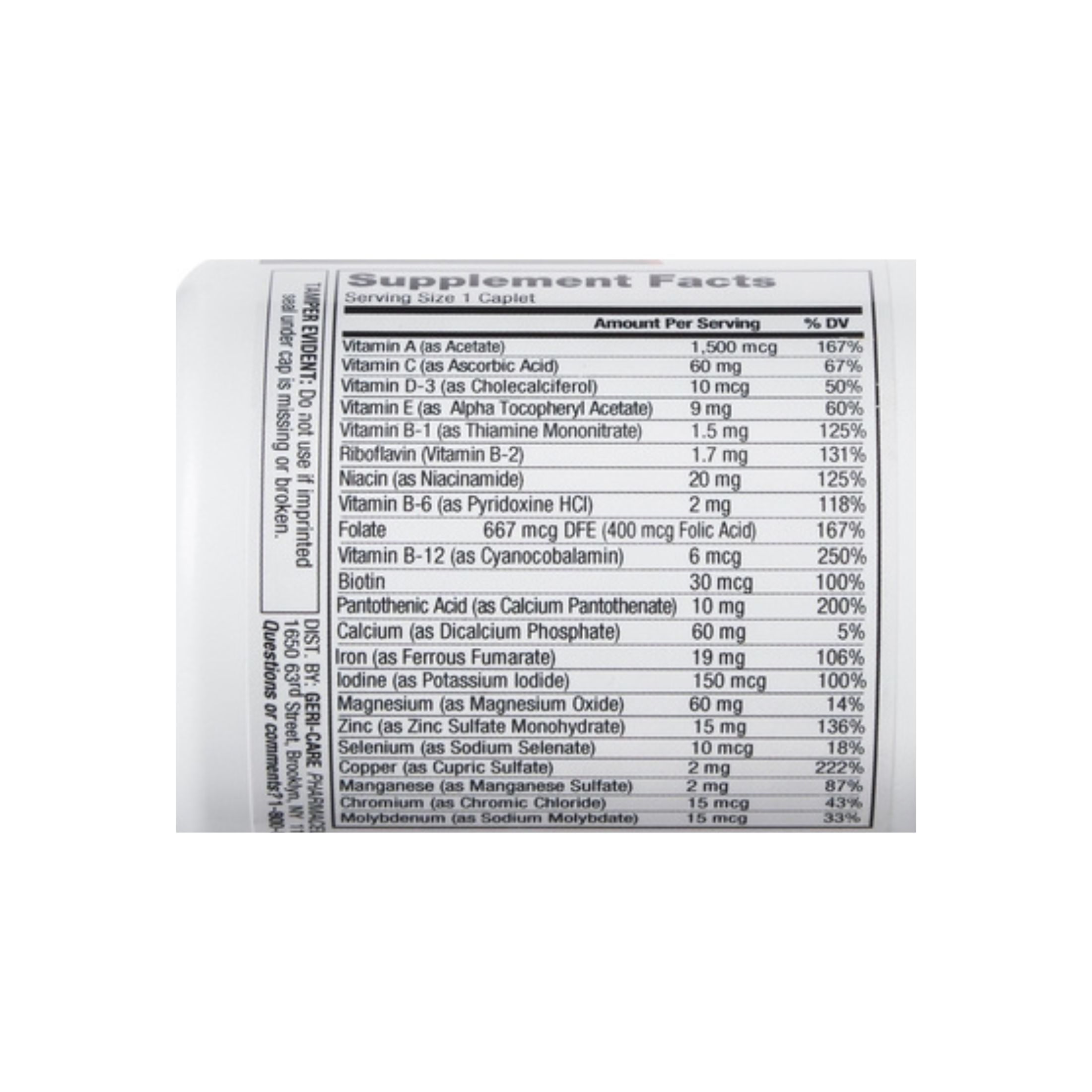 Geri-Care McKesson Multivitamin Supplement With Minerals Caplets, 100EA Per Bottle