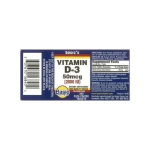 Basic Vitamins Vitamin D-3 1000 IU Film-Coated Tablets
