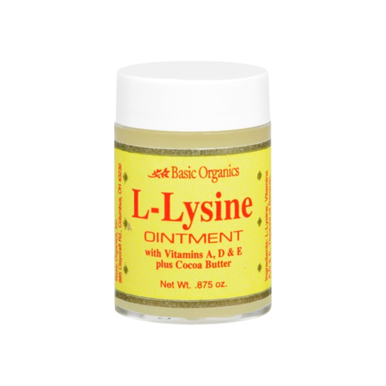 Basic Organics L-Lysine Lip Ointment For Herpes Cold Sore Treatment - 0.875 Oz
