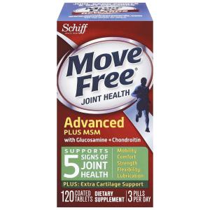 Move Free Schiff Joint Health Glucosamine Chondroitin Advanced Plus MSM Coated Tablets 120 Ct Box
