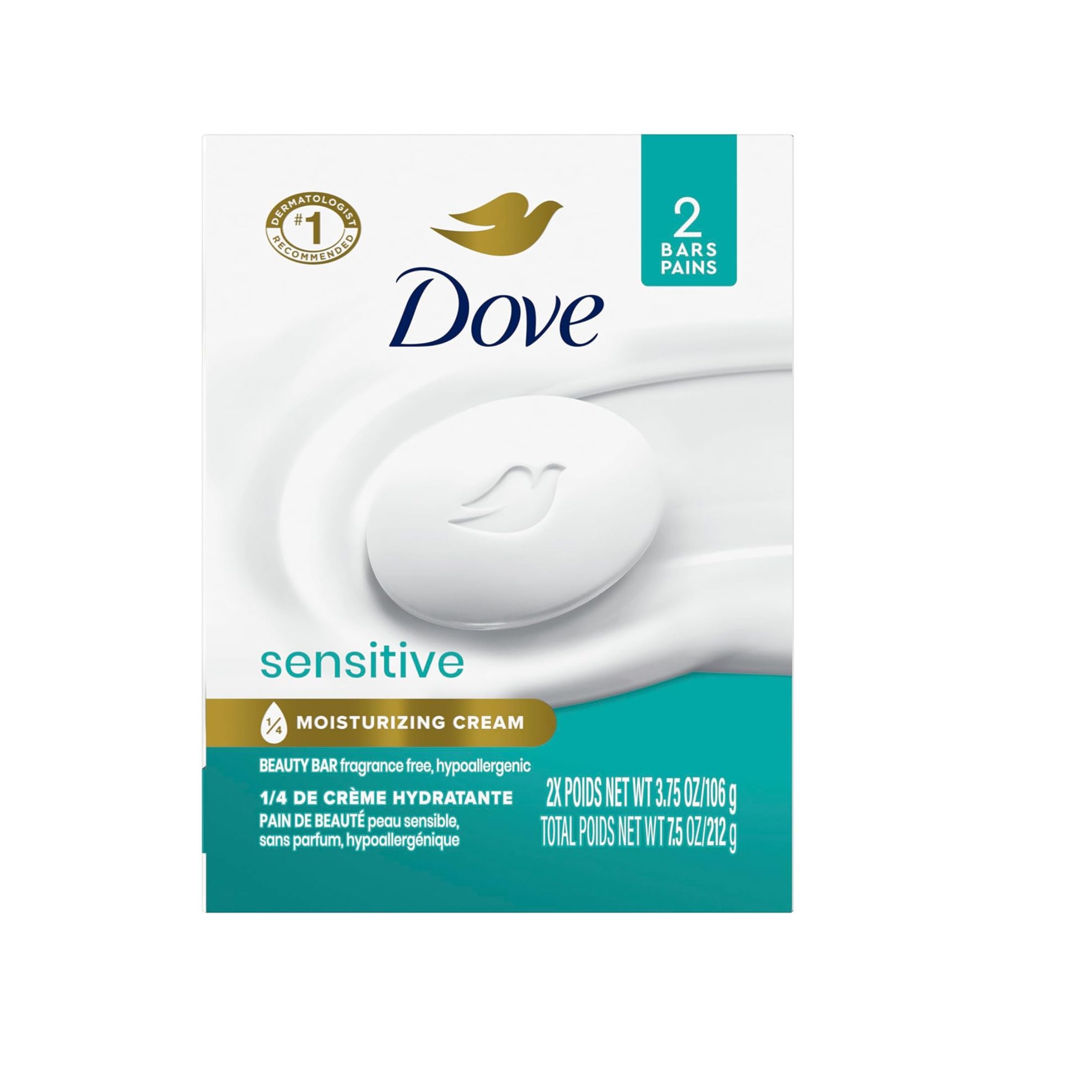 Dove Sensitive Skin Beauty Bar Soap, Unscented, 4 Oz