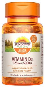 Sundown Naturals Vitamin D3, 125 Mcg, Softgels
