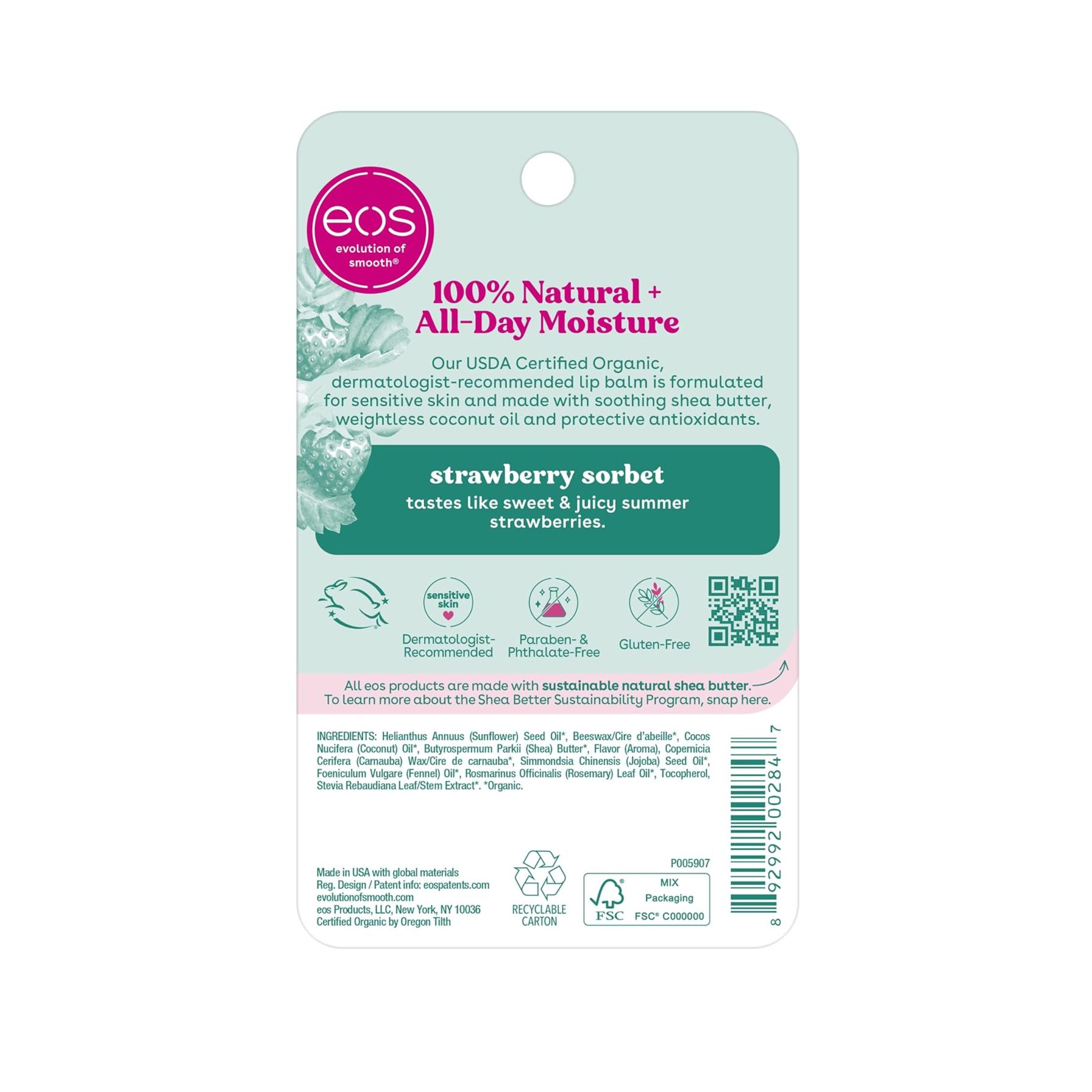 EOS Lip Balm Strawberry Sorbet Organic Sphere .25oz