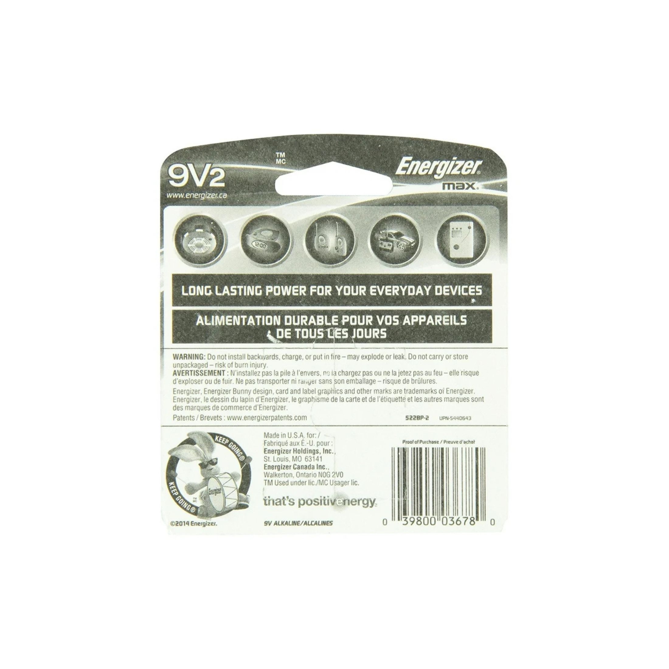 Energizer Max 9V Alkaline Battery