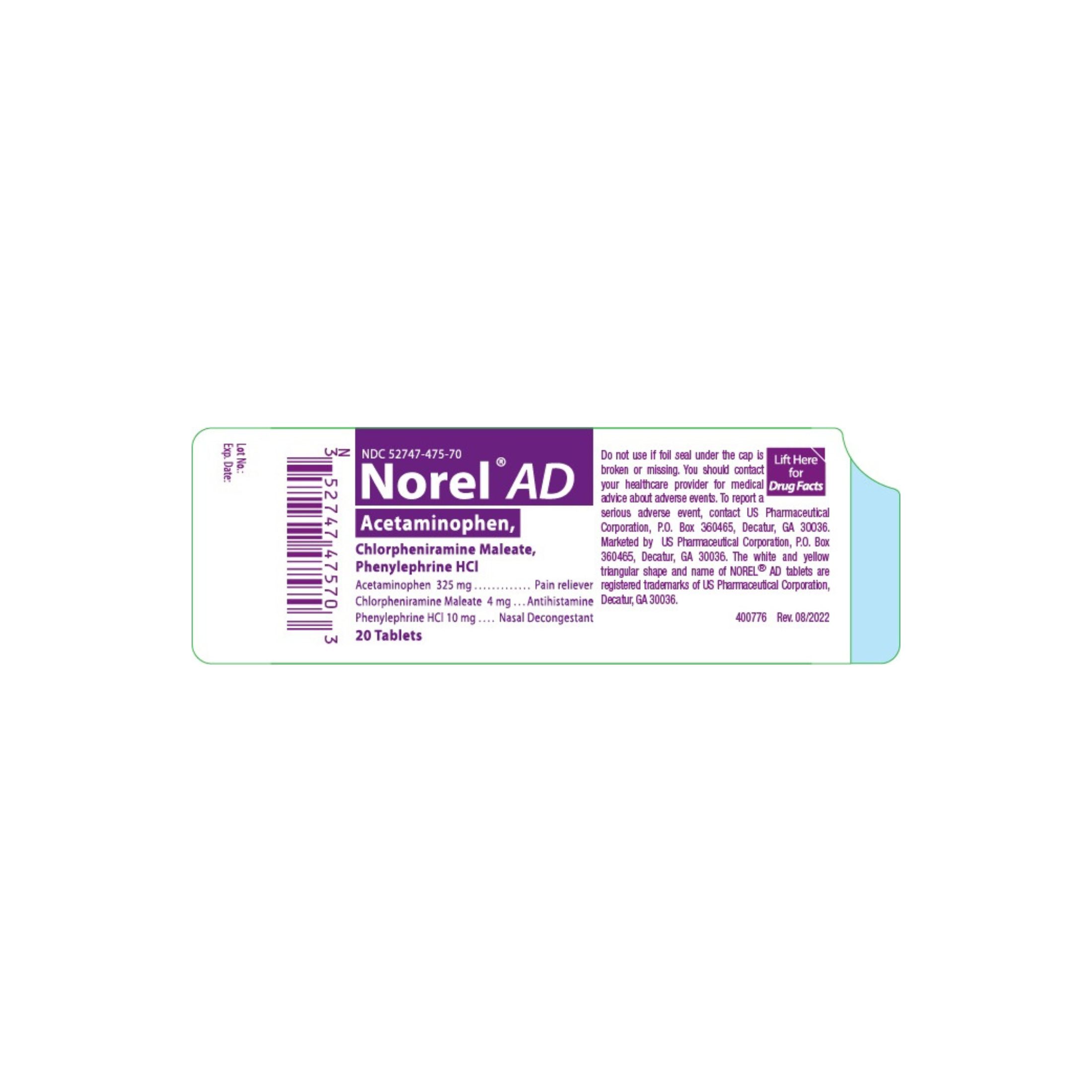 Norel AD Antihistamine Analgesic Nasal Decongestant - 20 Tabs