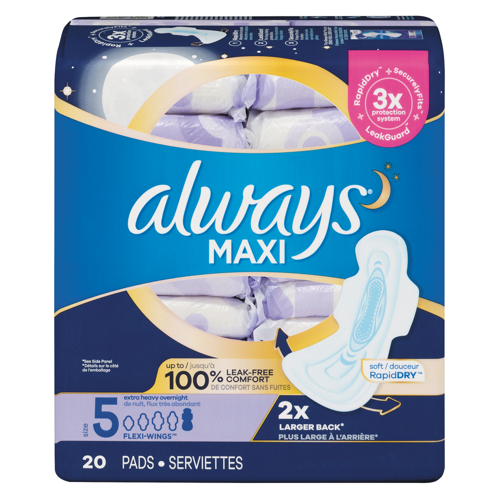 Always Maxi Extra Heavy Overnight Pads With Wings, Size 5