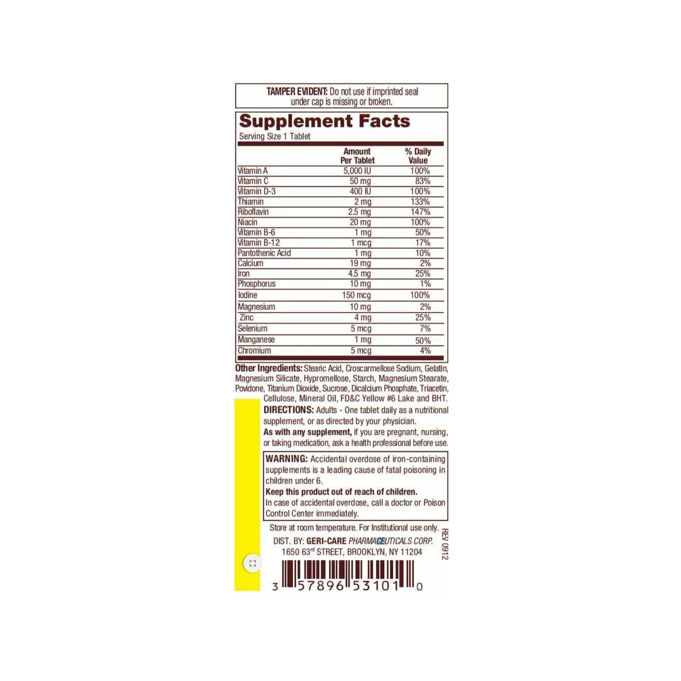 Geri-Care One Daily Multivitamins With Minerals 100 Tablets