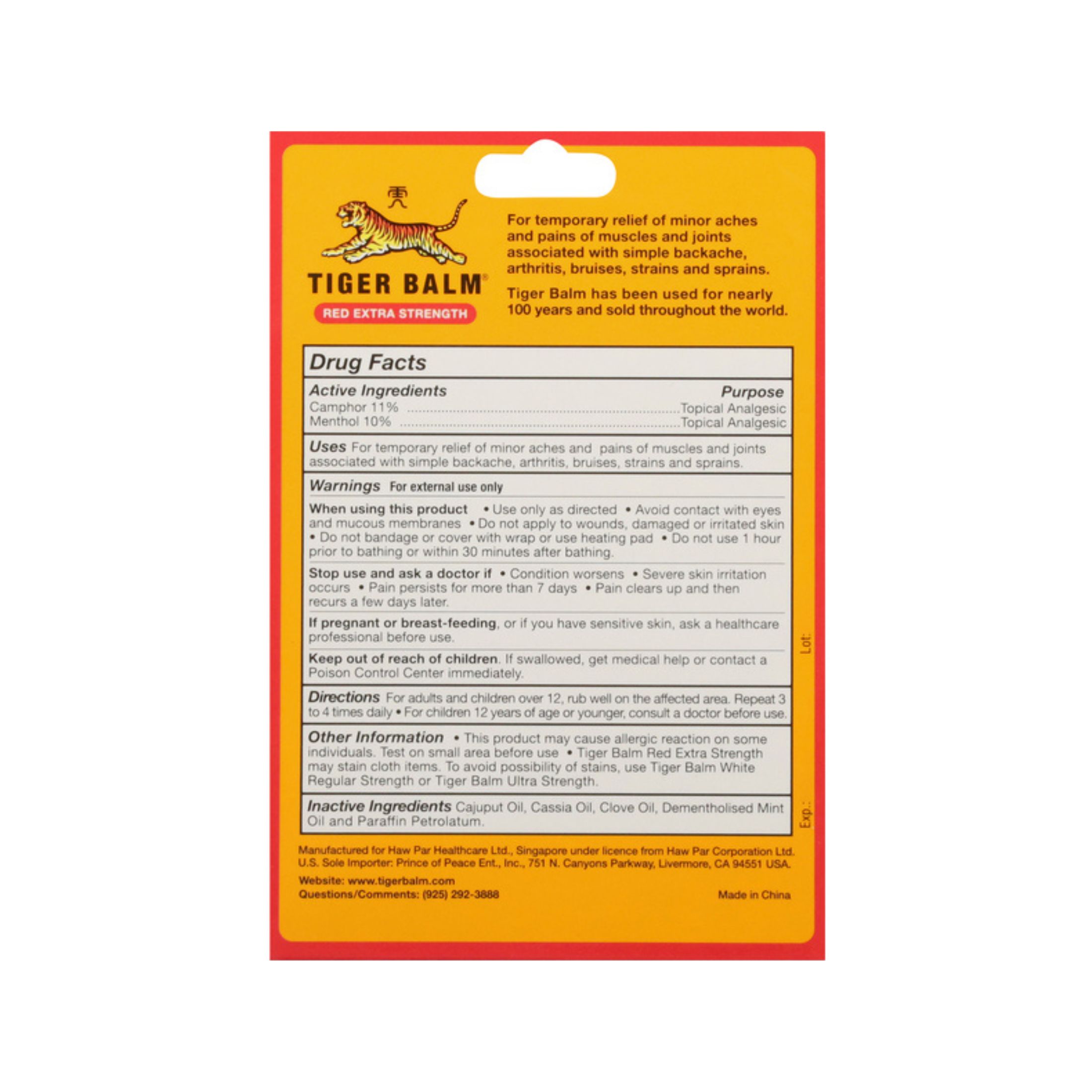 Tiger Balm Pain Relieving Ointment, Red Extra Strength 0.63 Oz