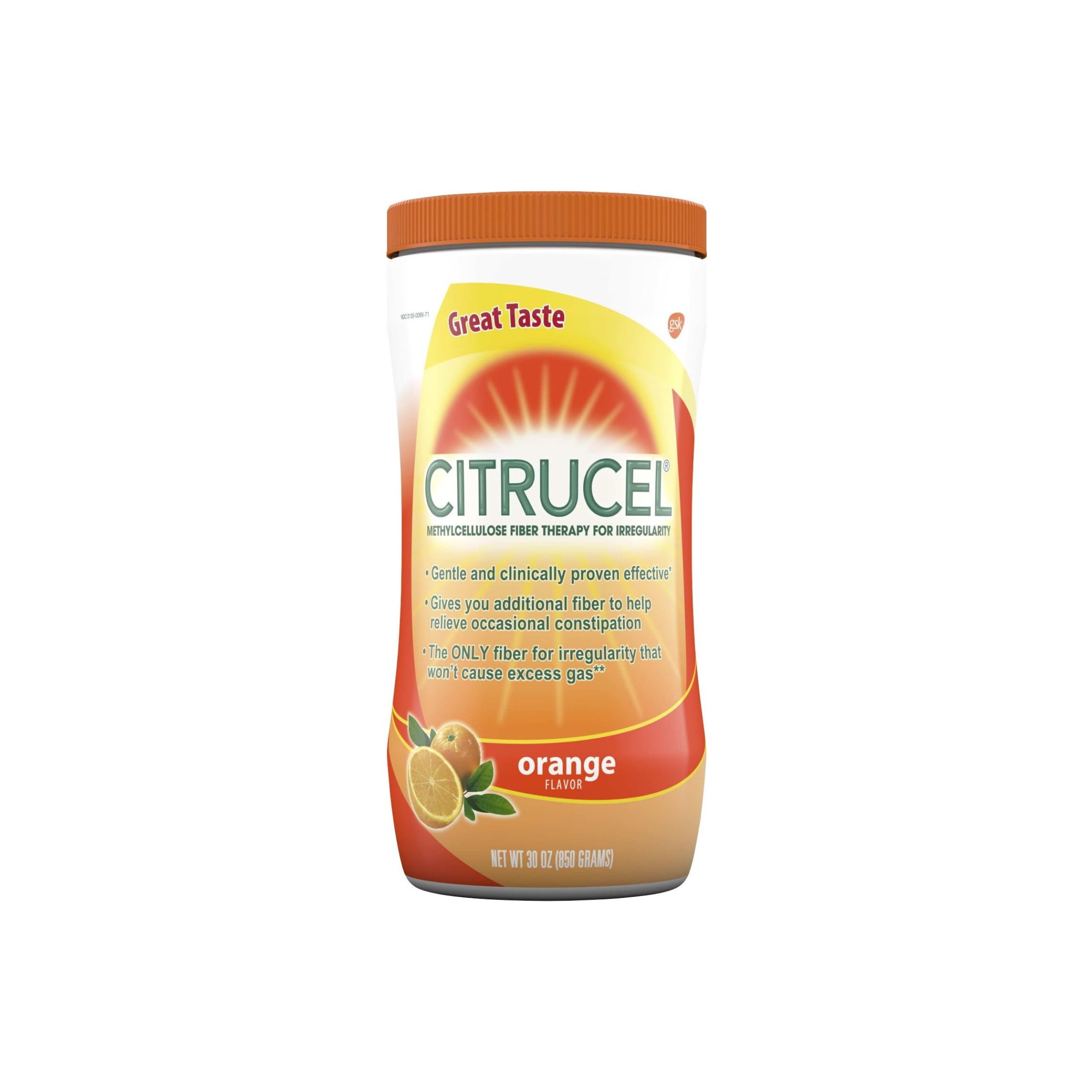 Citrucel Fiber Powder For Occasional Constipation Relief, Orange Flavor - 30 Ounces