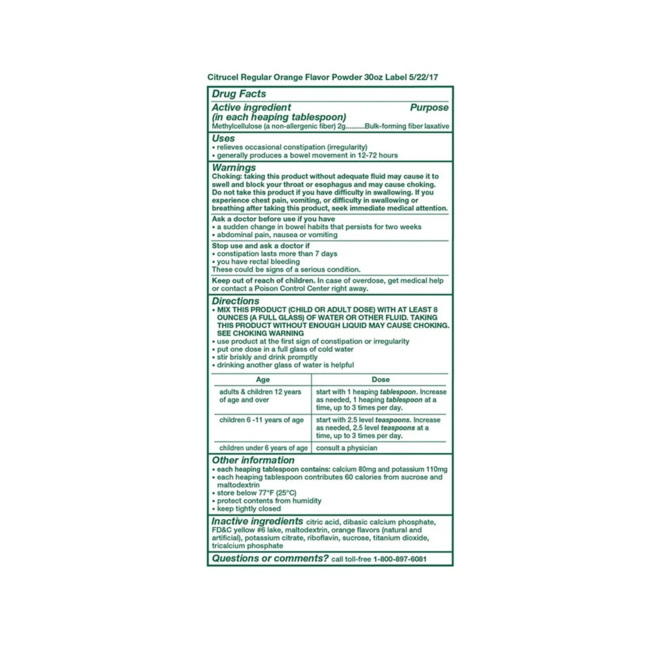 Citrucel Fiber Powder For Occasional Constipation Relief, Orange Flavor - 30 Ounces