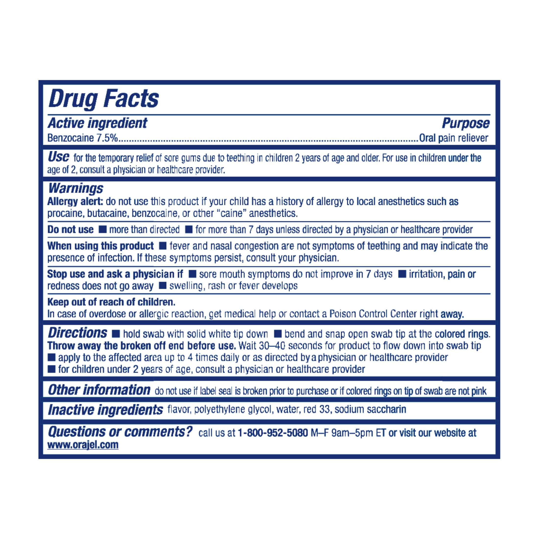 Orajel Oral Pain Reliever, For Teething, Berry Flavored, Swabs