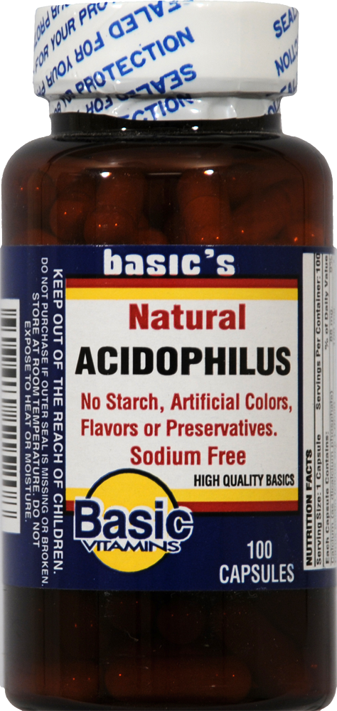 Basic Vitamins Natural Acidophilus Capsules 100 Caps