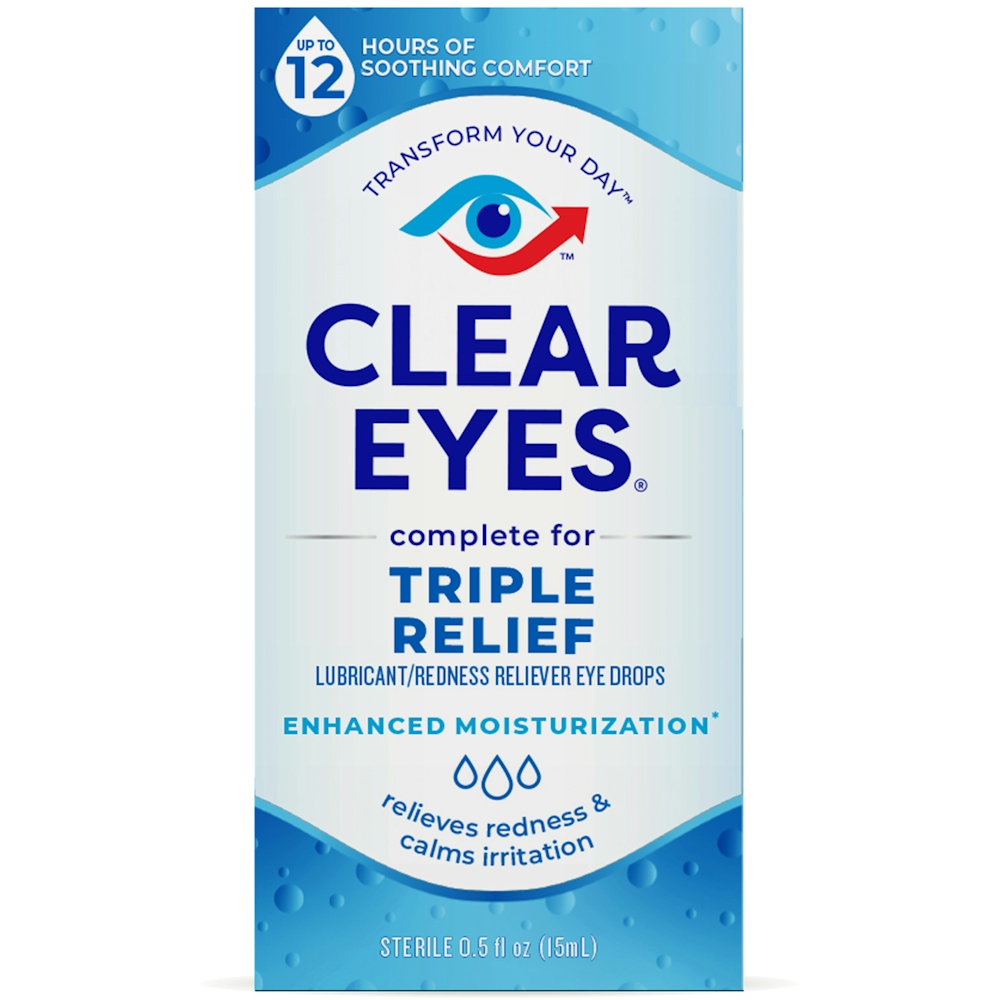 Clear Eyes Lubricant/Redness Reliever Eye Drops - Triple Action Relief, 0.5 Fl Oz