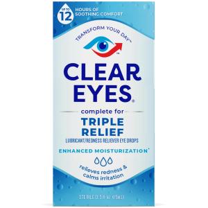 Clear Eyes Lubricant/Redness Reliever Eye Drops - Triple Action Relief, 0.5 Fl Oz