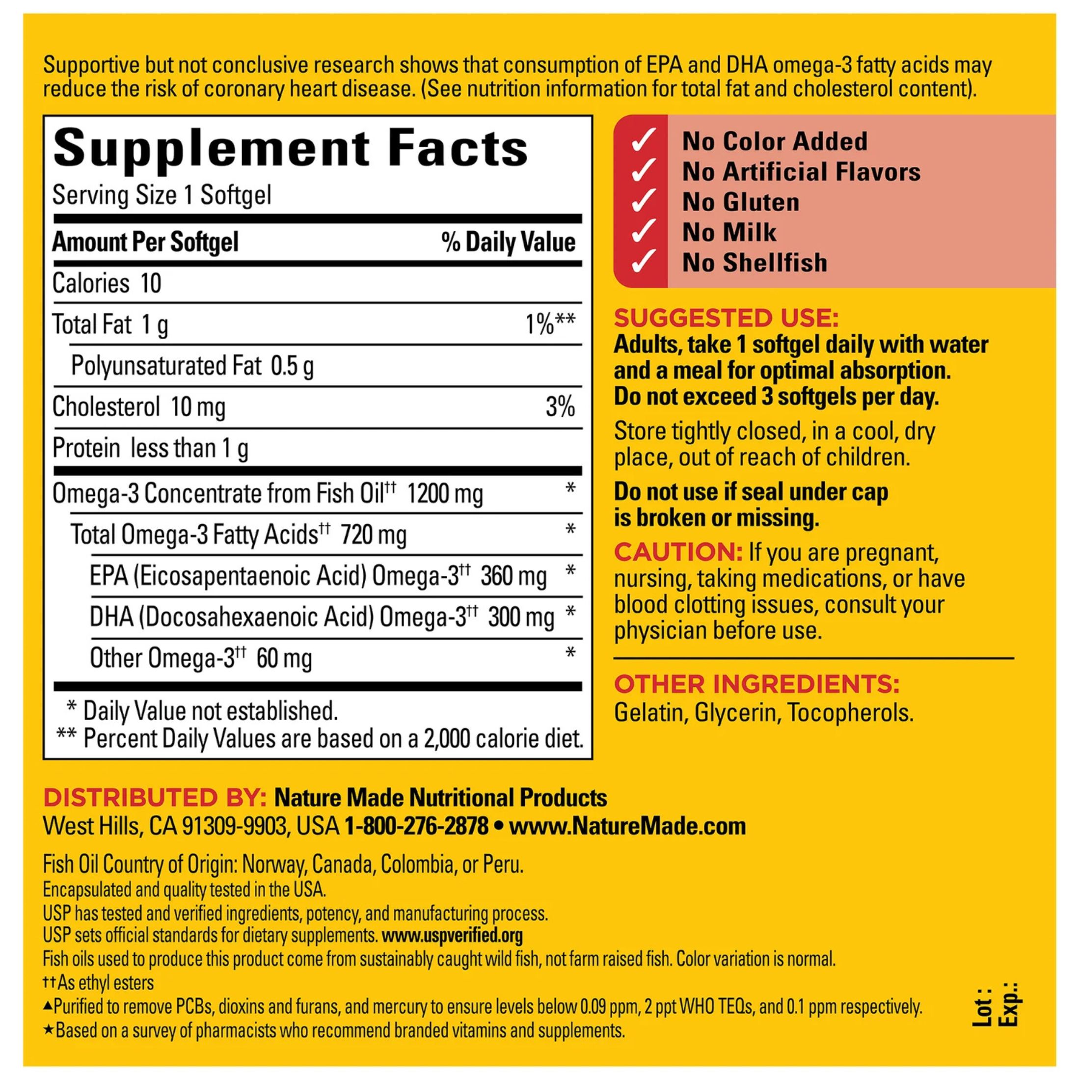 Nature Made Fish Oil 1000 Mg Dietary Supplement Liquid Softgels