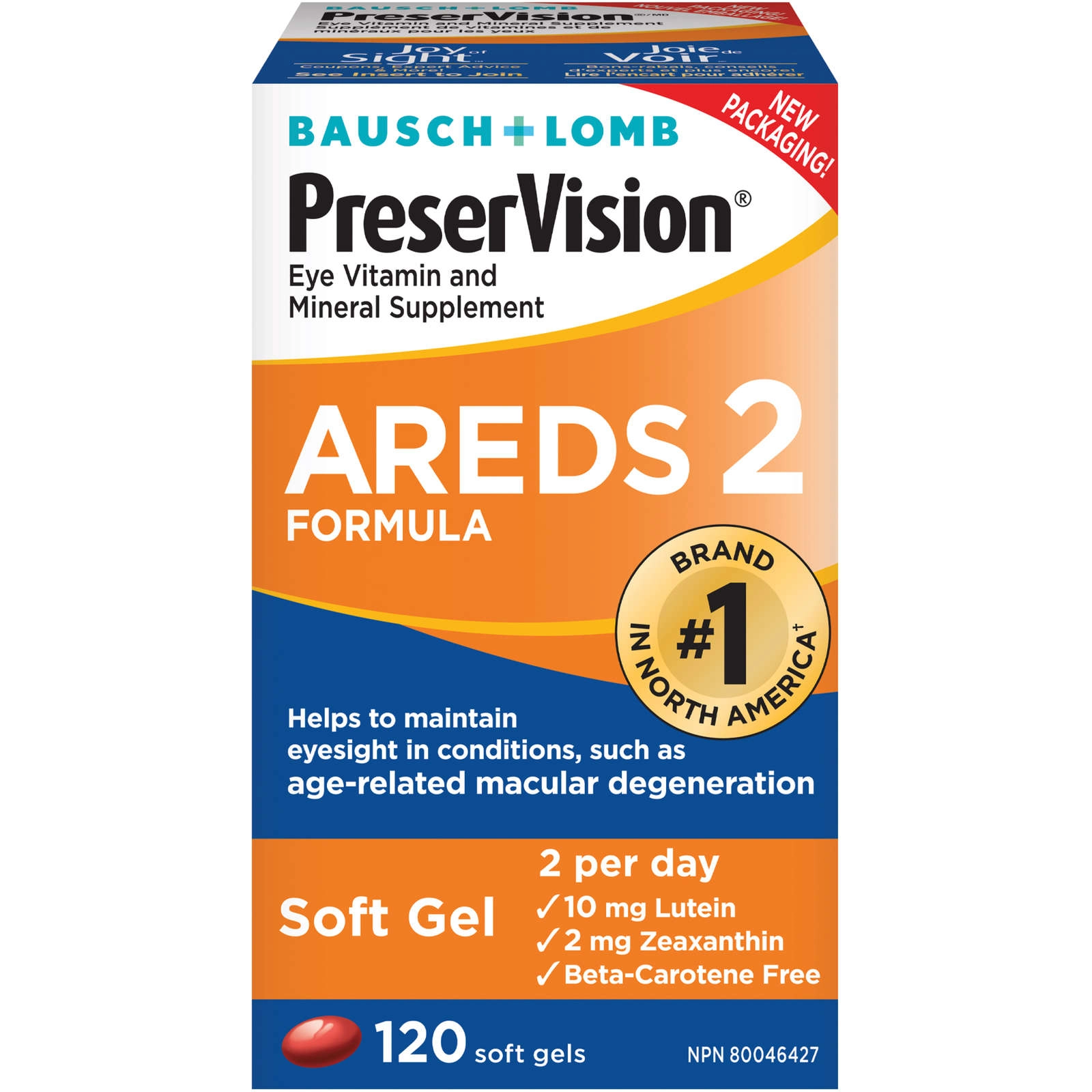 PreserVision Bausch & Lomb, AREDS 2 Formula, Eye Vitamin & Mineral Supplement, 120 Soft Gels