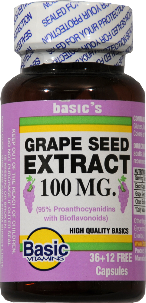 Basic Vitamins Grape Seed Extract 100 Mg Capsules