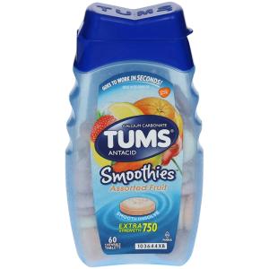 Tums Smoothies Chewable Extra Strength Antacid Tablets For Heartburn Relief, Assorted Fruit