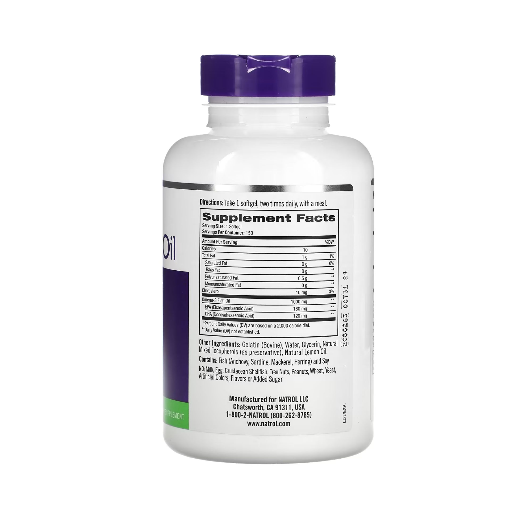 Natrol Omega-3 Fish Oil 1000 Mg Softgels, Lemon Flavor