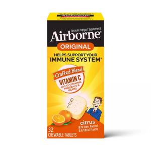 Airborne Citrus Chewable Tablets, 32 Count - 1000mg Of Vitamin C - Immune Support Supplement (Packaging May Vary)