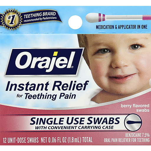 Orajel Oral Pain Reliever, For Teething, Berry Flavored, Swabs