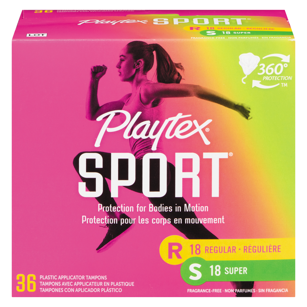 Playtex Sport Regular/Super Plastic Tampons 36 Ea Box