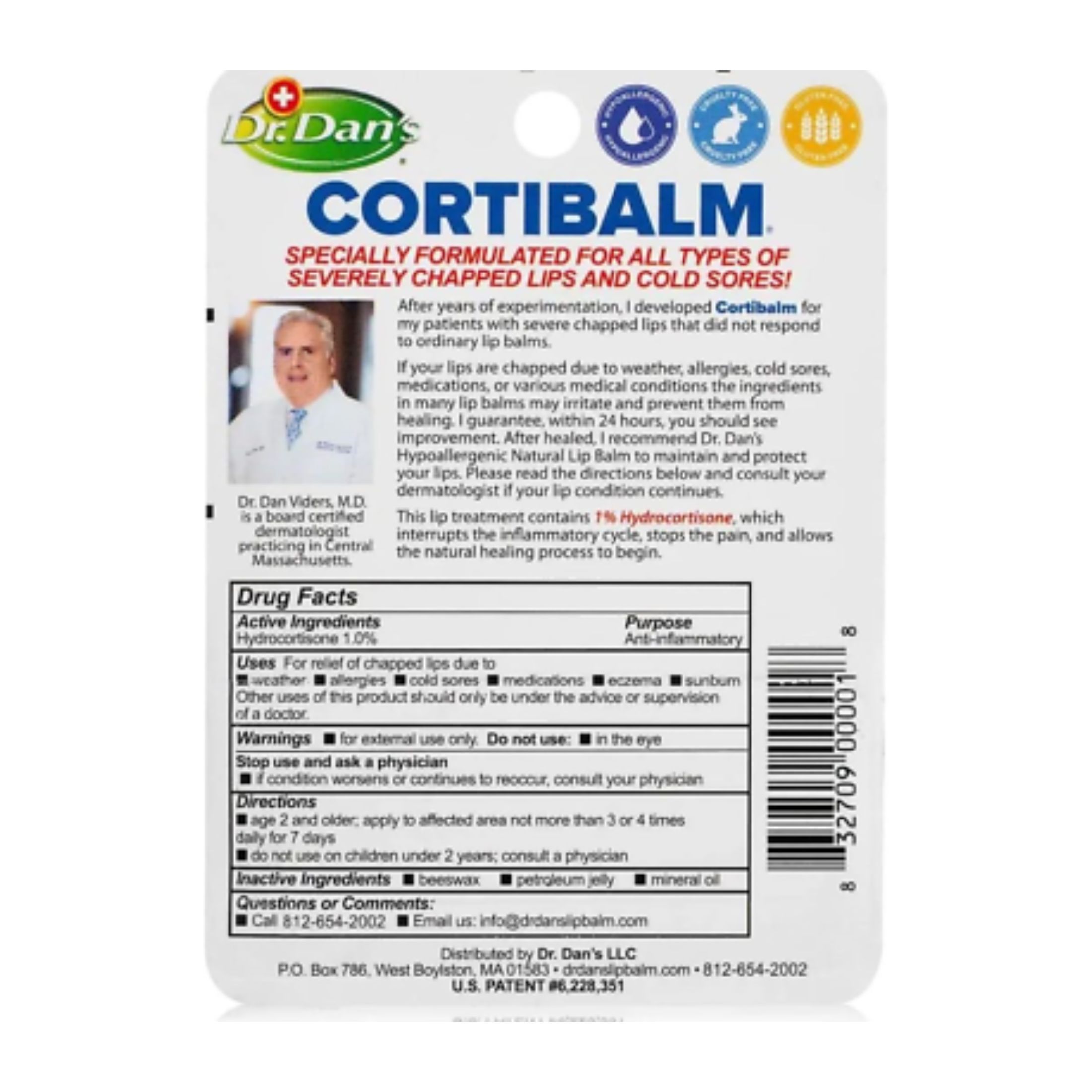 Dr. Dan's CortiBalm Lip Balm For Chapped Lips, 0.15 Oz