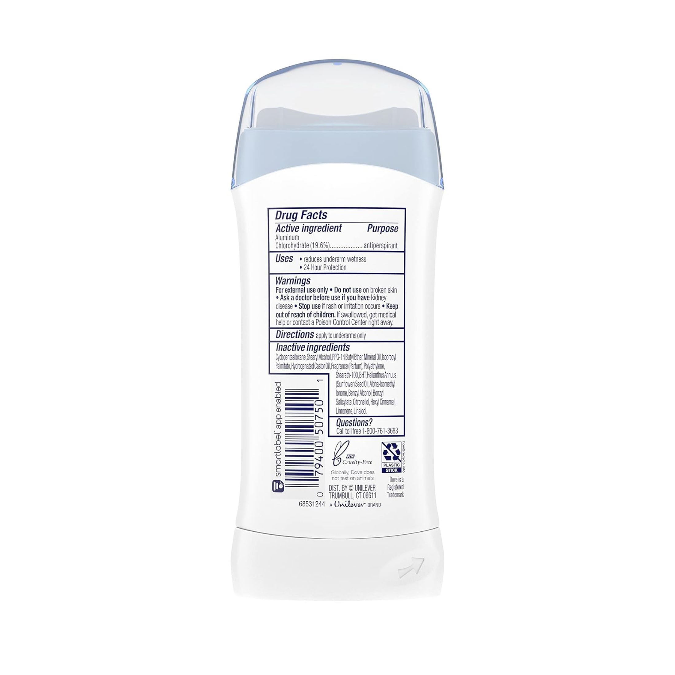 Dove Invisible Solid Antiperspirant Deodorant Stick Original Clean, 2.6 Oz