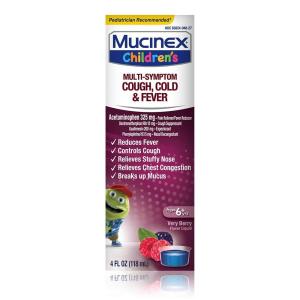 Mucinex Children's Multi Symptom Cough, Cold And Fever Liquid, Very Berry, 4 Ounce (Packaging May Vary)