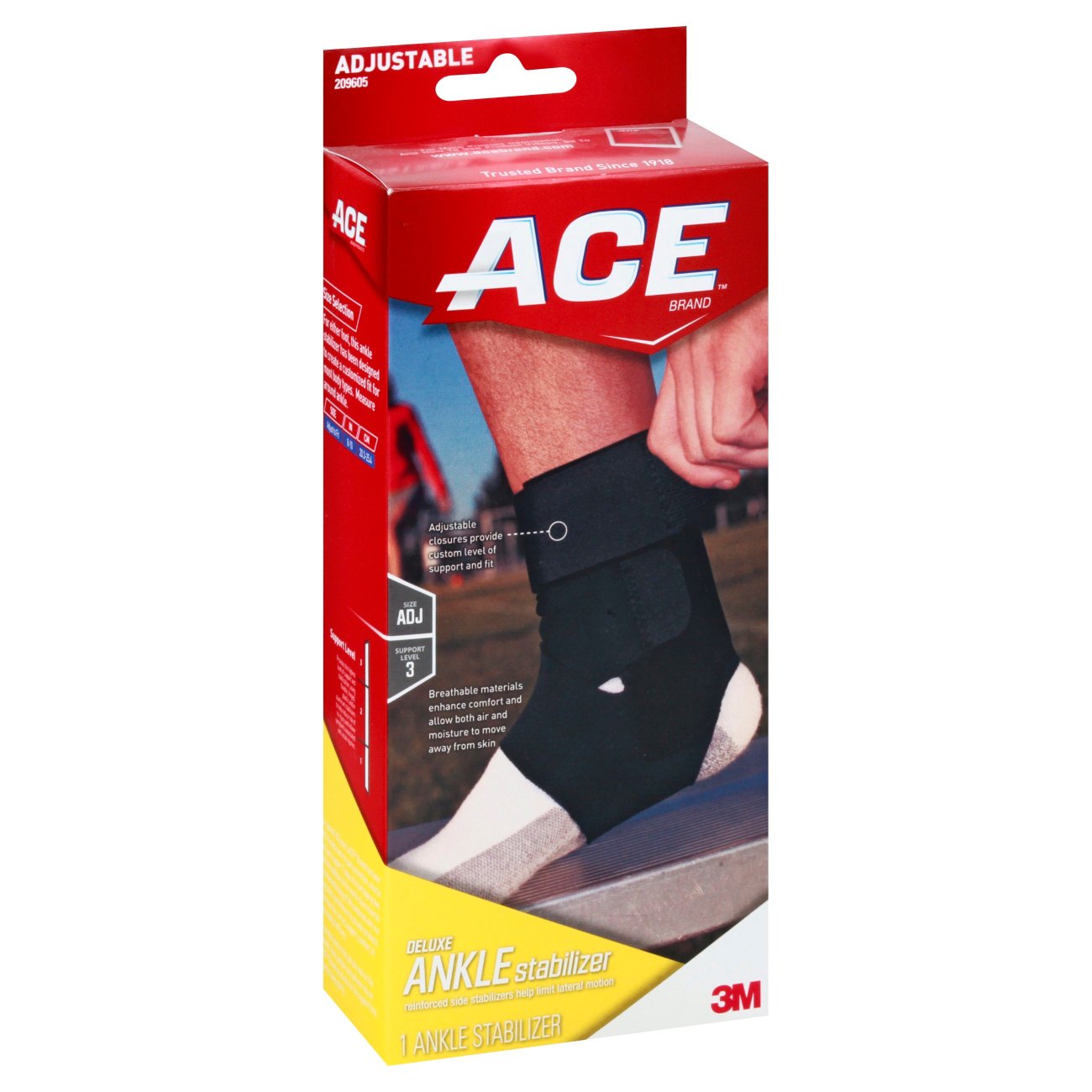 Ace Brand Deluxe Ankle Stabilizer, Adjustable, Black