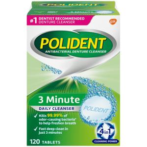 Polident 3 Minute Triple Mint Antibacterial Denture Cleanser Effervescent Tablets