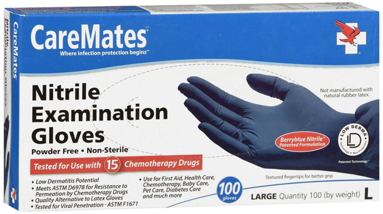 CareMates Nitrile Powder Free Exam Gloves, Large